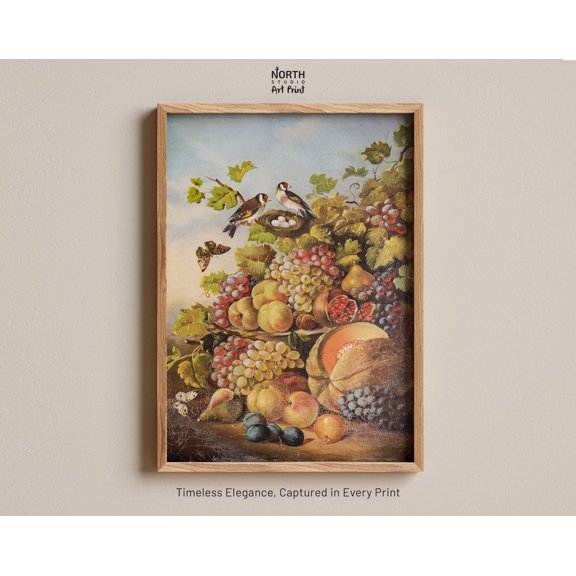 Eclectic Fruit Poster Vintage Kitchen Wall Art Still Life Decor, Stretched Canvas 12x16in