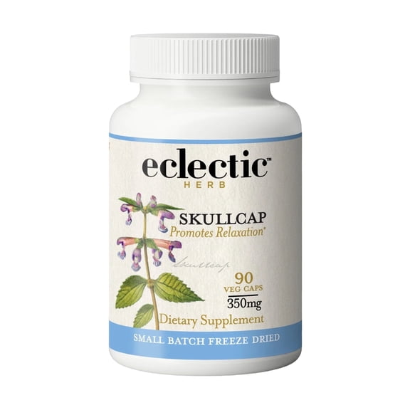 Eclectic Herb - Skullcap Capsules | Natural Sleep, Calm & Relaxation Support | Herbal Supplement | Vegan, Non-GMO, Gluten Free, Raw, Freeze-Dried (90 CT | 350 mg)