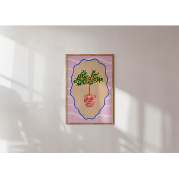 Eclectic Lemon Tree Colorful Botanical Kitchen Art, Stretched Canvas 12x16in