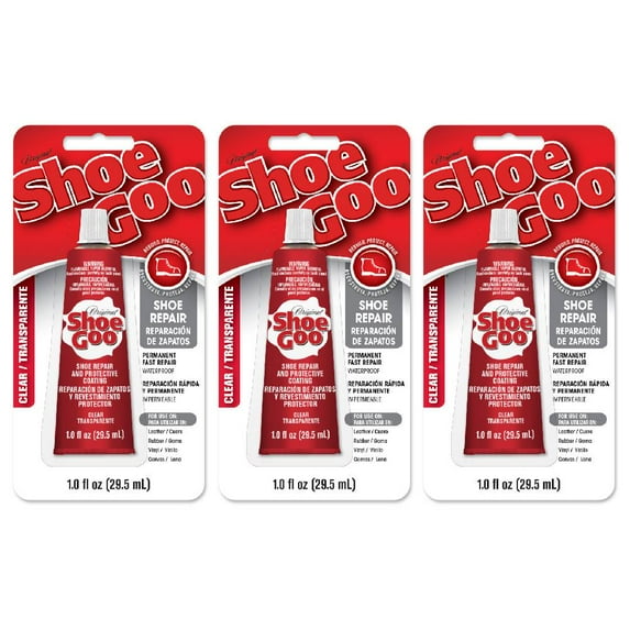 Shoe Goo Glue Shoe Repair for Leather Rubber Canvas Waterproof 110232 Goop 1 fl oz Tube Clear, 3-Pack