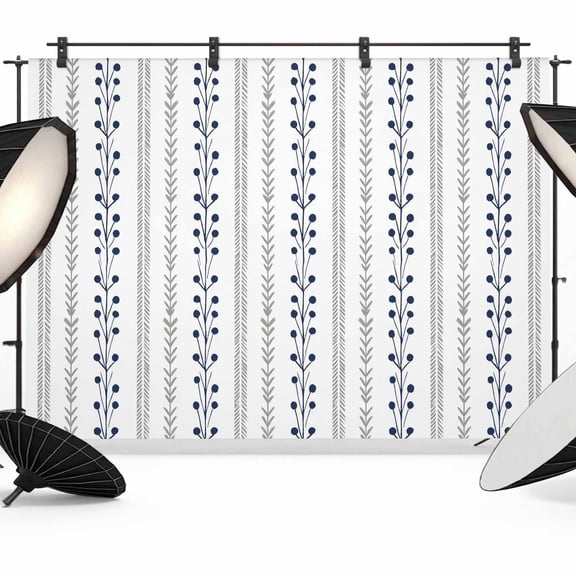 Eclectic Stripes Backdrops for Photography, Rustic Navy Blue Dashed Lines Shabby Chic Gray Leaf Fabric Photo Background Sturdy Studio Props for Photo Studio, Video Recording, Booth & Photoshoot 7x5ft