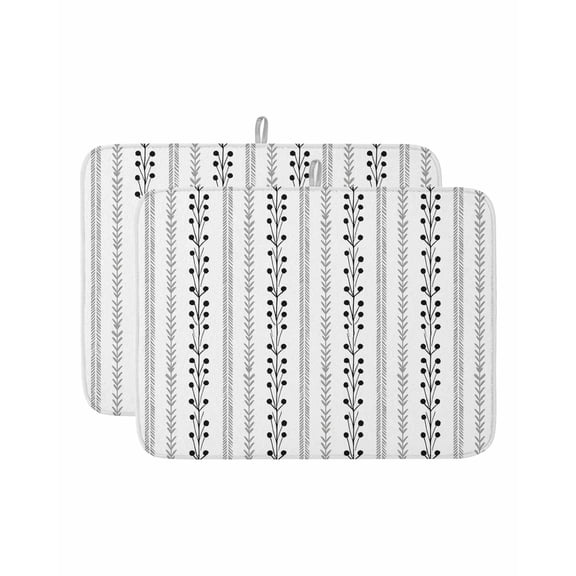 Eclectic Stripes Dish Drying Mat 18x24 inch Rustic Black Dashed Lines Shabby Chic Gray Leaf Super Absorbent Microfiber Dish Drying Pad for Kitchen Countertops Sink Dish Drainer Racks 2 Pack