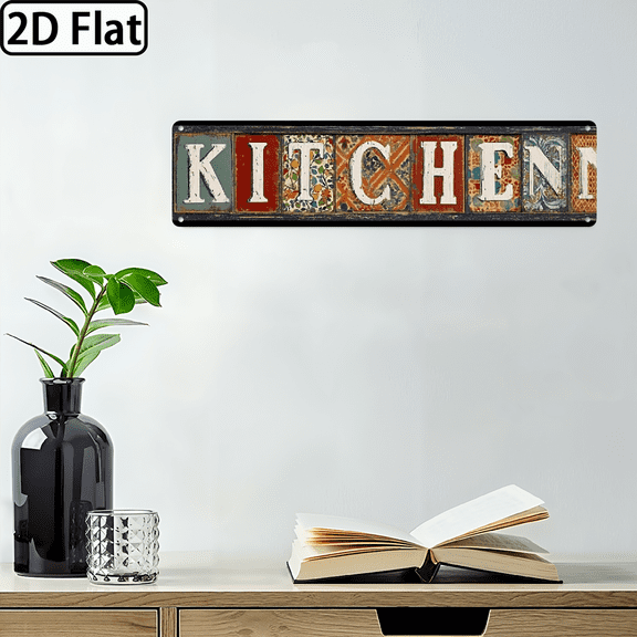 Eclectic Style Vintage KITCHEN Metal Wall Sign - Rustic Distressed Aluminum Decor with Floral Patterns, Perfect for Kitchen, Garden, Coffee Bar, or Home Decor, 4x16 Inches, Easy to Hang, Kitchen