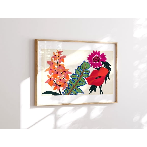 Eclectic Wall Art, Maximalist Decor, Botanical Still Life Gouache, Spring Wall Art Print, Whimsical Colorful Flower Wall Art Home Decor #38, 8x12 UNFRAMED