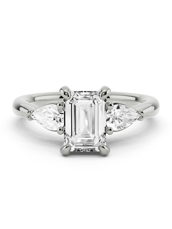 1.81 Ct Emerald Cut Solitaire Three-Stone Lab-Created Simulated Diamond Engagement Ring 14K White Gold Plated