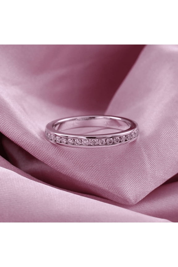 s 0.5 Ct Round Brilliant Cut Diamond Ring - Silver 14k White Gold Over Ring - Channel set Diamond Ring for Women's - Simple Engagement Wedding Ring for Women's - Promise Gifts for her