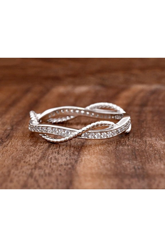 0.5 Ct Round Cut Diamond Rings - 14K White Gold Plated Rings - Engagement Twisted Shank Overlapped Diamond Band - Swirl Wedding Overlapped Rings - Gorgeous Anniversary Gifts for Women's