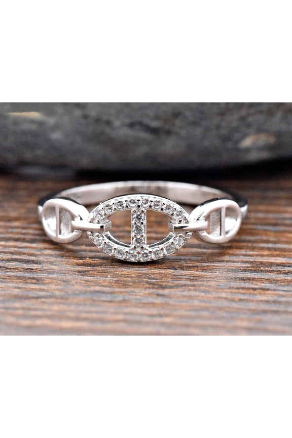 0.7 Ct VVS1 Round Cut lab Created Diamond Ring - 14K White Gold Over Anniversary Ring for Her - Engagement Wedding Chain Shape Bridal Ring - Forever Diamond Ring for Women's - Gift Ring