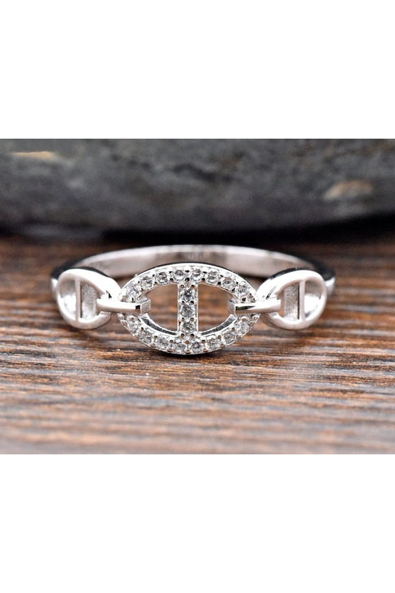 0.7 Ct VVS1 Round Cut lab Created Diamond Ring - 14K White Gold Plated Anniversary Ring for Her - Wedding Chain Shape Bridal Ring - Forever Diamond Ring for Her - Gift Ring