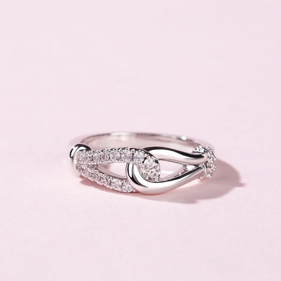 Eclet Jewels 0.8 Ct VVS1/D Round Cut Lab Created Simulated Diamond Ring - 14K White Gold Over Wedding Anniversary Rings - Interlock & Infinity Knot Style Diamond Engagement Rings Gifts for Women's