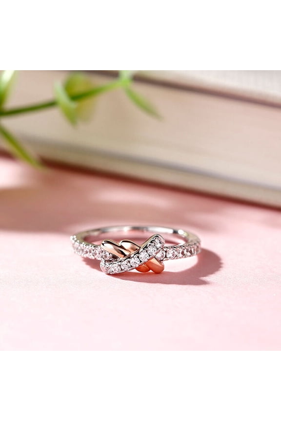 0.8 Ct VVS1/D Round Cut Lab Created Simulated Diamond Ring - 14K White Gold Plated Ring - Bow Diamond Ring for Her - Eternity Diamond Ring for Her - Daily Wear Diamond Ring for Women's