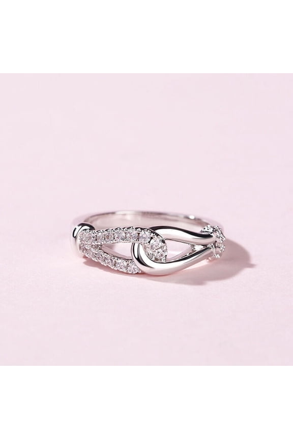 0.8 Ct VVS1/D Round Cut Lab Created Simulated Diamond Ring - 14K White Gold Plated Wedding Anniversary Rings - Interlock & Infinity Knot Style Diamond Engagement Rings Gifts for Women's