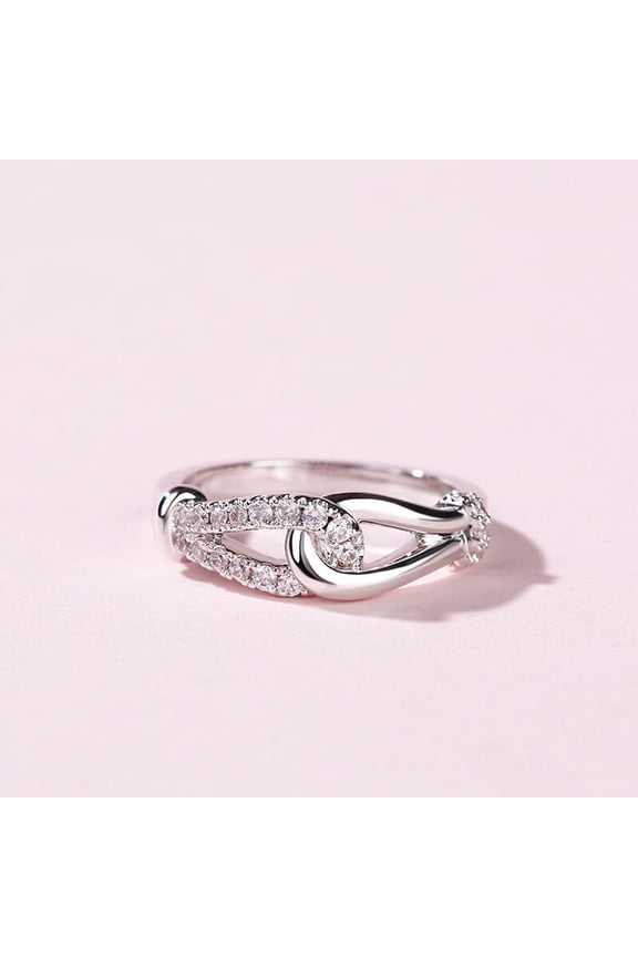 0.8 Ct VVS1/D Round Cut Lab Created Simulated Diamond Ring - 14K White Gold Plated Wedding Anniversary Rings - Interlock & Infinity Knot Style Diamond Engagement Rings Gifts for Women's