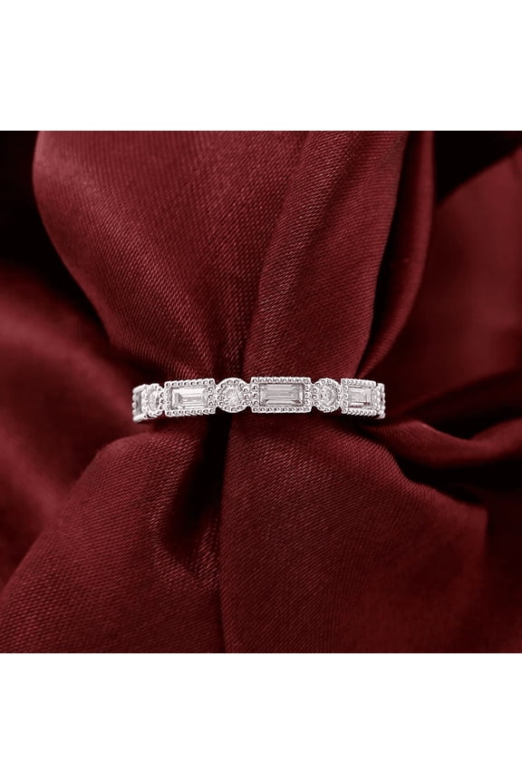 s 0.9 Ct Emerald Cut Rings - 14K White Gold Over Rings - Anniversary Diamond Jewelry for Men's - Round & Emerald Cut Engagement Wedding Rings - Milgrain Forever Diamond Ring for Women's