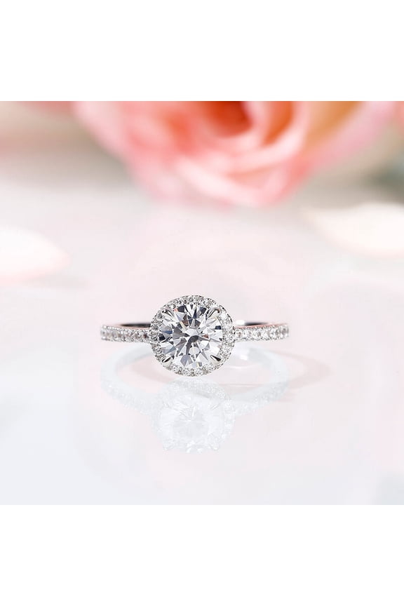1.4 Ct Round Cut Diamond Halo Engagement Ring - Silver Vintage Style Bridal Rings for Gift - Wedding Anniversary Gift for Women's - 14K Gold Over Ring - Christmas Special Gift for Her
