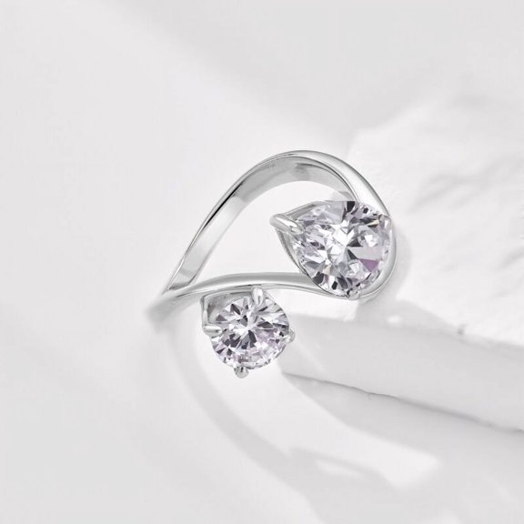 Eclet Jewels 1.5 Ct Lab Created Round Cut Diamond Rings - 14K White Gold Plated Rings - 2 Stone Women's Jewelry Wedding Rings - Engagement Anniversary Toi Et Moi Rings - Bridal Stacking Diamond Rings