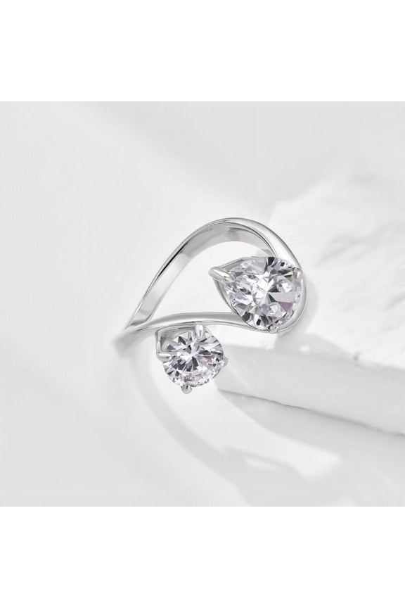 1.5 Ct Lab Created Round Cut Diamond Rings - 14K White Gold Plated Rings - 2 Stone Women's Jewelry Wedding Rings - Engagement Anniversary Toi Et Moi Rings - Bridal Stacking Diamond Rings