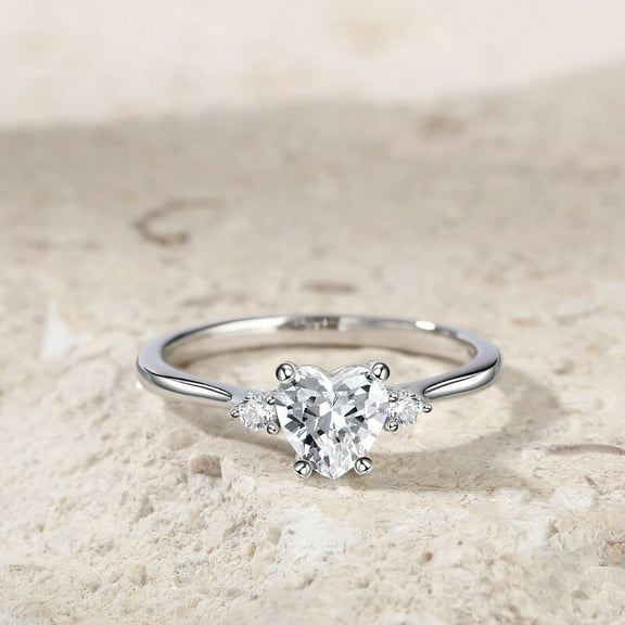 Eclet Jewels 1.6 Ct Heart Cut Excellent Moissanite Ring for her - 14K White Gold Plated Thin Ring to Wear - 3 Stone Engagement Wedding Rings For Her - Timeless Promise Rings - Valentines Day Gifts