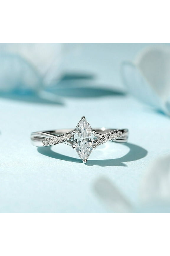 1.7 Ct Marquise Cut Excellent Diamond Ring - 14K White Gold Over Ring - Engagement Wedding Crossover Ring for Women's - Anniversary Split Shank Ring - Christmas Special Gift for Her