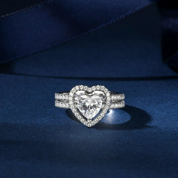 Eclet Jewels 1.7Ct Heart Cut Diamond Ring - 14K White Gold Plated Ring - Elegant Bridal Set Wedding Rings - Silver Heart Shape Ring with Matching Band for Women's - Valentine Proposal Rings