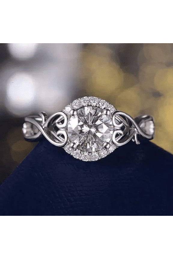 s 1.8 Ct Round Brilliant Cut Moissanite Ring - 14K White Gold Plated Moissanite Ring - Wedding Half Halo Rings For Women's - Unique Moissanite Rings for Women's - Gifts for Mom