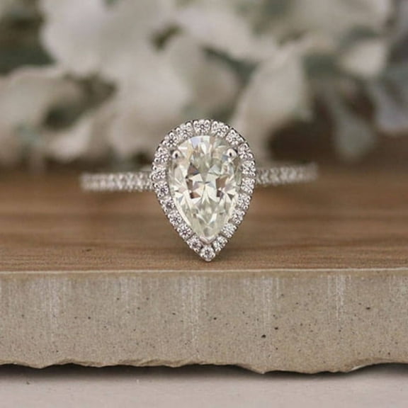 Eclet Jewels 1.9 Ct Pear Cut Diamond Rings - Diamond Wedding Ring for Women's - 14K White Gold Plated Ring - Latest Halo Diamond Ring for Women's - Special Occasion Ring Women's