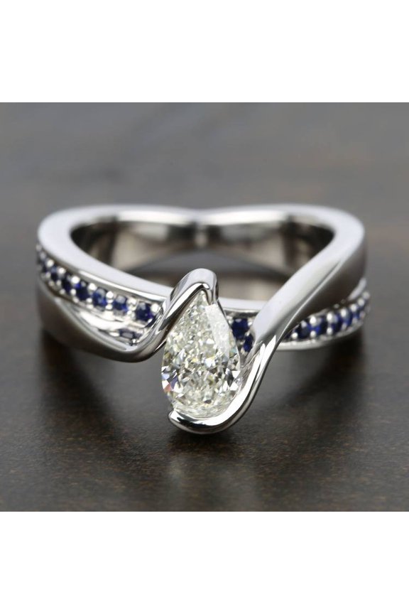 1.9 Ct VVS1/D Pear Cut Lab Created Simulated Diamond Ring - 14K White Gold Over Wedding Anniversary Ring - Bypass and Split Shank Diamond Ring for Women's - Gorgeous Anniversary Gifts