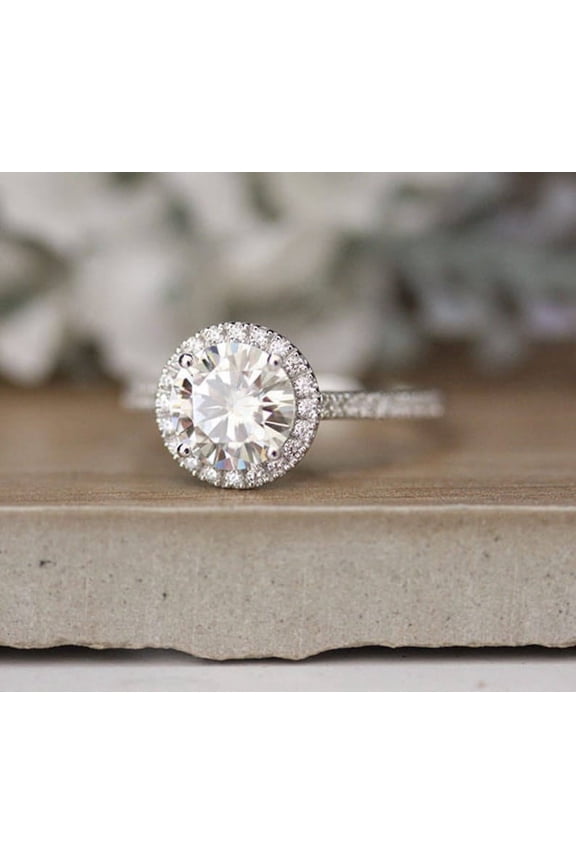 1.9Ct Round Cut Brilliant Lab Created Diamond Ring - 14K White Gold Plated Ring - Wedding Halo Ring for Women's - Party Wear Diamond Ring - Bridal Diamond Jewelry for Her