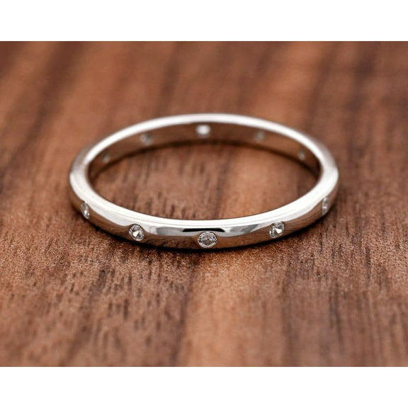 Eclet Jewels 1 Ct Round Brilliant Cut Lab Created Diamond Ring - 14K White Gold Plated Anniversary Ring - Wedding Flush Set Ring Band for Women's - Party Wear Diamond Ring - Bridal Jewelry