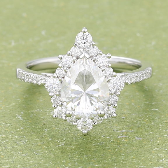 Eclet Jewels 14K White Gold Over Anniversary Ring - 2.1 Ct Pear Cut lab Created Diamond Ring - Engagement Wedding Waterdrop Style Ring for Women's - Ever & Ever Halo-Style Diamond Rings - Bridal Ring