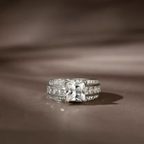 Eclet Jewels 14K White Gold Over Ring - 1.7 Ct Princess Cut Lab Created Simulated Diamond Ring for Women's - Engagement Wedding Silver Rings - Bridal Diamond Jewelry - Anniversary Channel Set Ring