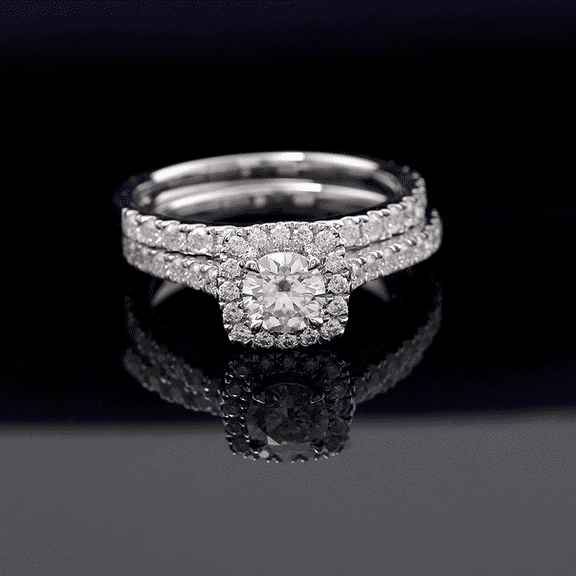 Eclet Jewels 14K White Gold Over Rings - 1.7 Ct Round Cut Simulated Diamond Rings - Bridal Stacking Engagement Diamond Ring - Bridal Set Party Wear Halo Diamond Rings - Causal Daily Wear Ring For Her