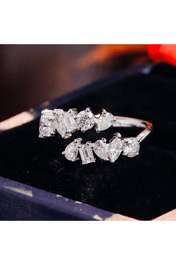 14K White Gold Over Rings for Gift - Round Cut 1.8 Ct Diamond Rings for Women's - Multi Stone Stacking Ring for Her - Bypass Classic Engagement Fine Ring - Unique Party Wear Diamond Ring