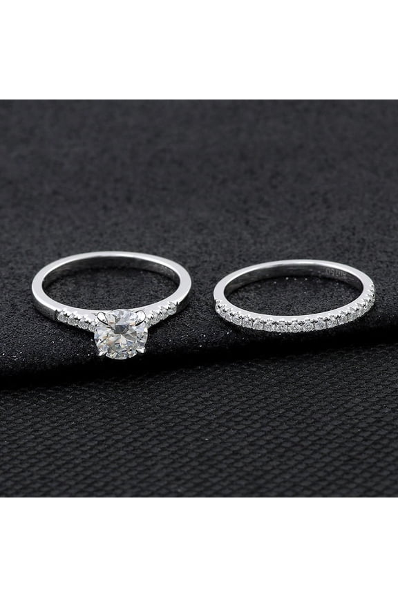 14K White Gold Plated 14K Diamond Ring - 1.8 Ct Round Brilliant Cut Diamond Ring for Couple - Diamond Couple Ring for Gifts - Solitaire with Accent and Simple Eternity Ring For Couples