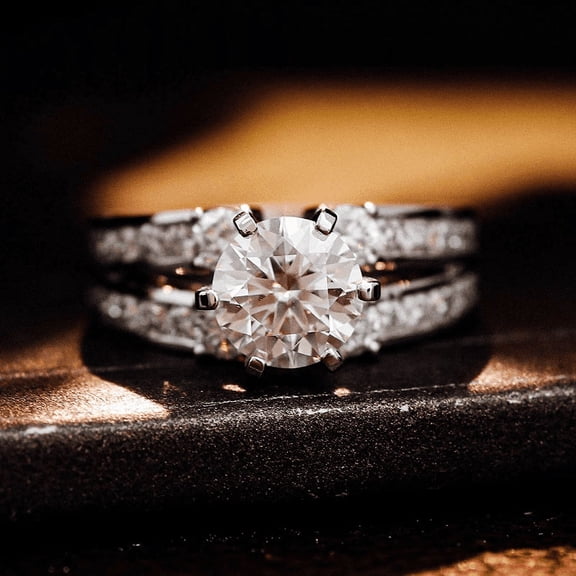 Eclet Jewels 14K White Gold Plated 14K Diamond Rings - 2 Ct Round Brilliant Cut Diamond Rings - Solitaire with Accent Engagement Diamond Rings - Classic Engagement Wedding Solitaire Rings