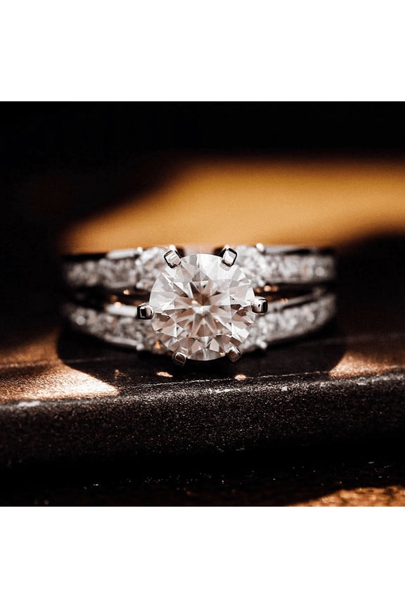14K White Gold Plated 14K Diamond Rings - 2 Ct Round Brilliant Cut Diamond Rings - Solitaire with Accent Engagement Diamond Rings - Classic Engagement Wedding Solitaire Rings