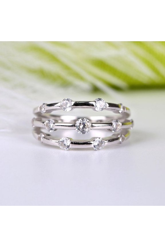 s 14K White Gold Plated Anniversary Ring - 1.8 Ct Moissanite Round Cut Engagement Ring - Multi-Row Wedding Moissanite Rings for Women's - Moissanite Jewelry For Birthday Gift