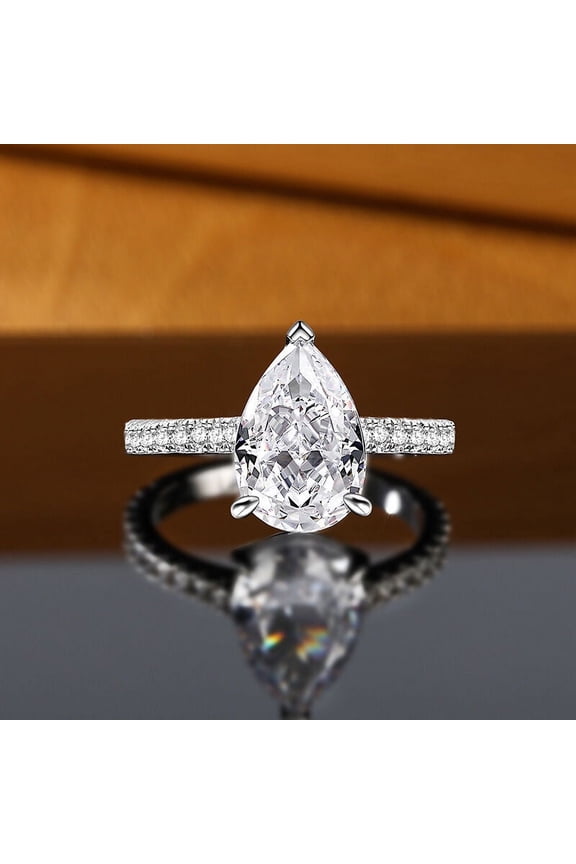 s 14K White Gold Plated Anniversary Rings - 2.5 Ct Pear Cut Moissanite Rings for Her - Engagement Wedding Promise Rings for Her - Gorgeous Christmas Special Gift for Her - New Year Gifts