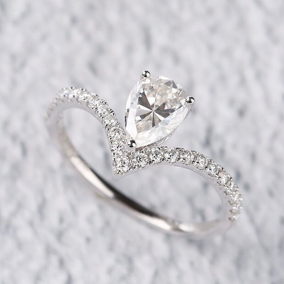 Eclet Jewels 14K White Gold Plated Anniversary Rings - Pear Cut 1.3 Ct Excellent White Diamond Rings - Fancy Engagement Diamond Wave Rings for Women's - Pinky Finger Wedding Jewelry Rings
