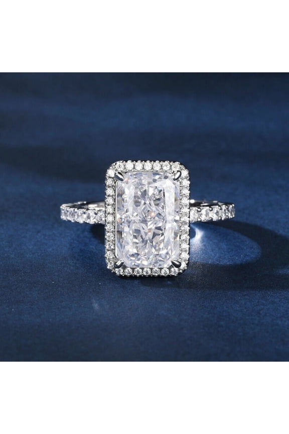 14K White Gold Plated Diamond Ring - 2.1 Ct VVS1/D Radiant Cut Lab Created Simulated Diamond Ring - Halo Solitaire with Accent Engagement Ring - Forever Diamond Ring for Women's