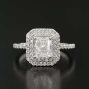 Eclet Jewels 14K White Gold Plated Diamond Ring - Excellent 1.9 Ct Oval Cut Lab Created Simulated Diamond Ring - Engagement Double-Halo with Multi Accent Rings for Womens - Birthday for Her