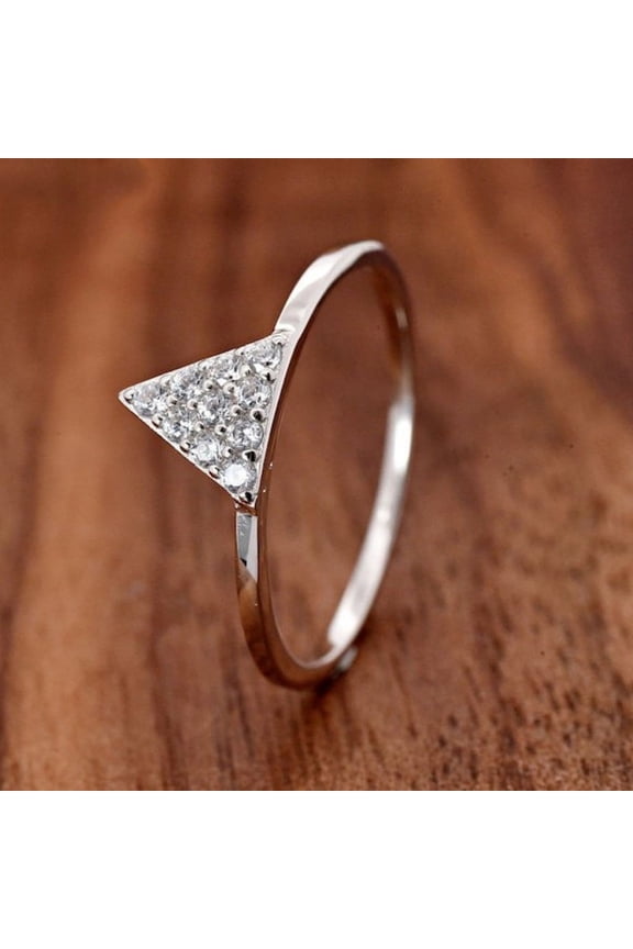 14K White Gold Plated Diamond Rings - Brilliant 0.8 Ct Round Cut Diamond Ring for Her - Antique Triangle Shape Designer Rings for Women's - Unique Triangle Diamond Ring for Women's