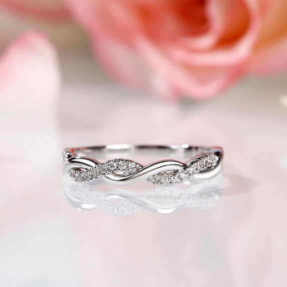 Eclet Jewels 14K White Gold Plated Ring - 1 Ct Round Cut Diamond Ring for Women's - Infinity Twisted Cross Over Shank Engagement Ring for Her - Causal Office Wear Ring - Teen Her Birthday Gifts