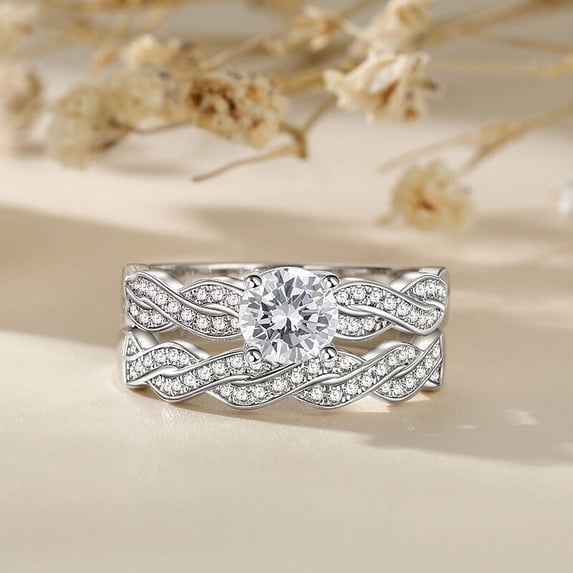 Eclet Jewels 14K White Gold Plated Ring - Round Cut 0.8 Ct Excellent White Diamond Ring - Criss Cross Multi Shank Engagement Diamond Ring - Infinity Twisted Cross Over Shank Engagement Ring
