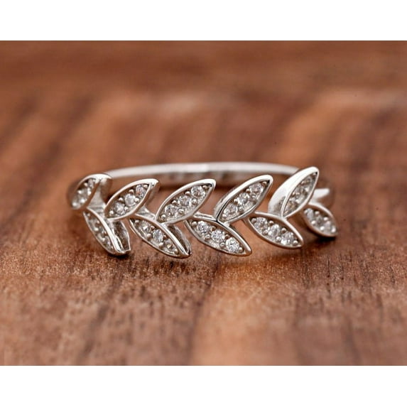 Eclet Jewels 14K White Gold Plated Rings - 0.5 Ct VVS1/D Round Cut Diamond Ring - Beautiful Leaf Rings for Women's - Daily Wear Fine Jewelry for Her - Leaves Design Rings Wedding Jewelry for Women's