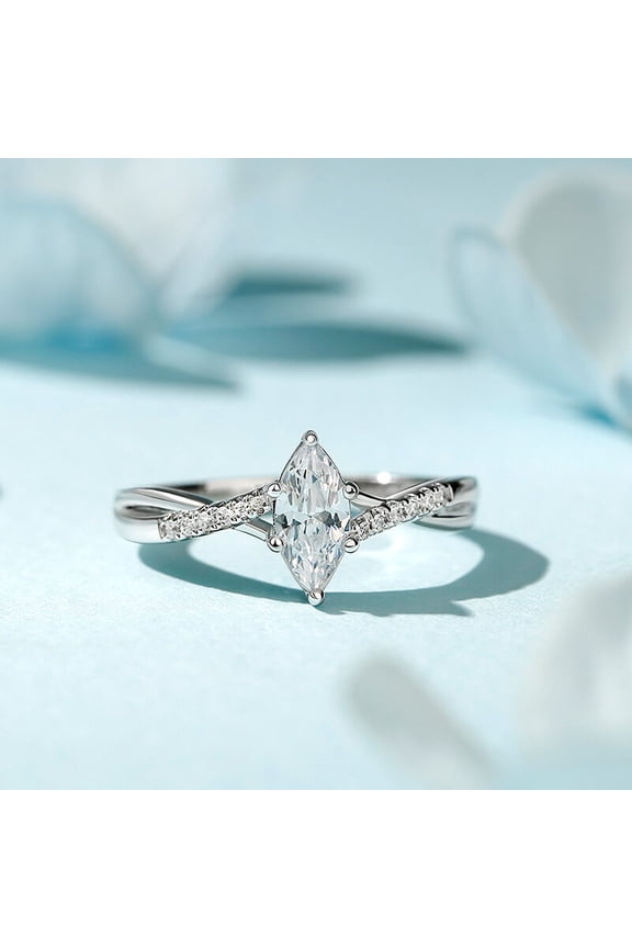 1.7 Ct Marquise Cut Excellent Diamond Ring - 14K White Gold Plated Ring - Engagement Wedding Crossover Ring for Women's - Anniversary Split Shank Ring - Christmas Special Gift for Her
