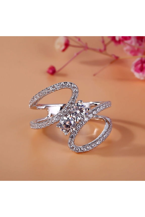 14K White Gold Plated Rings - Round Cut 1.7 Ct Diamond Rings - Split Shank Engagement Diamond Ring - Swiral Forever Diamond Rings for Women's - Bypass Daily Wear White Diamond Rings