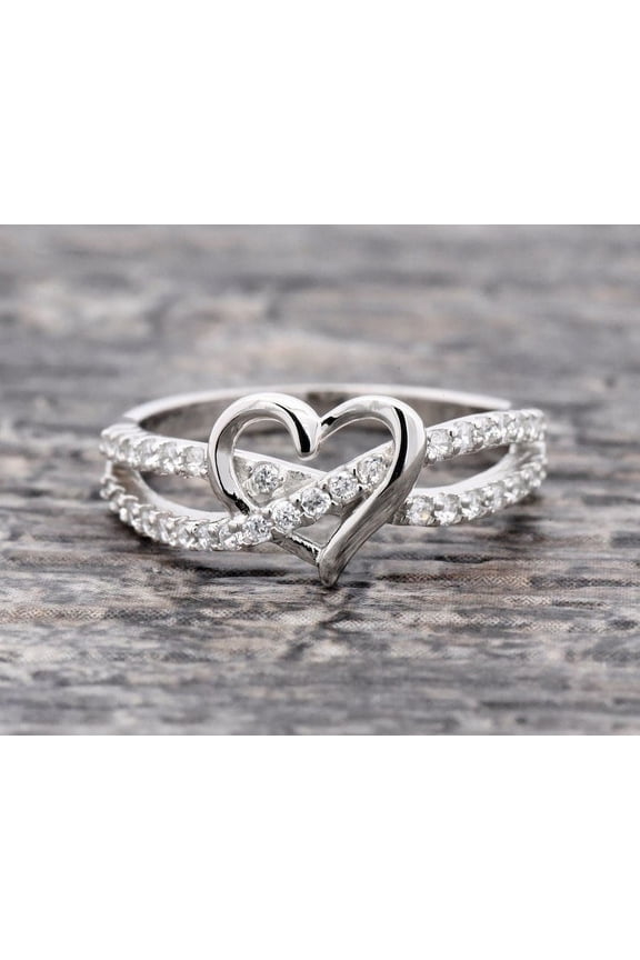 14K White Gold Plated Wedding Rings - 0.9 Ct Cut Round Cut Simulated Diamond Rings - Heart Shape Proposal Ring - Criss Cross Overlapped Diamond Ring for Women's - Valentine Gift