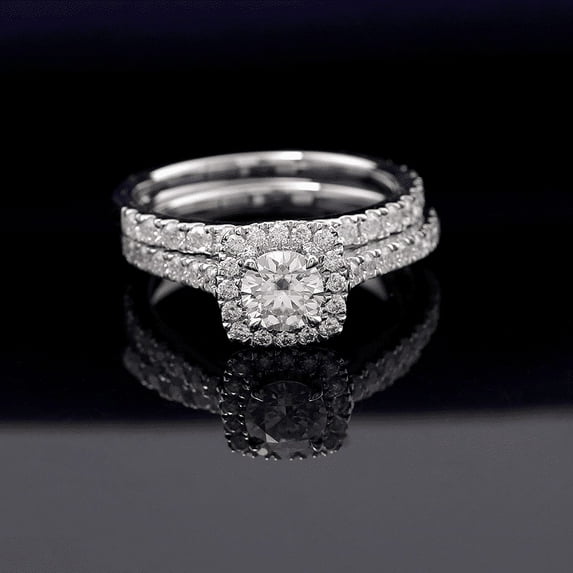 Eclet Jewels 14K White Gold Over Rings - 1.7 Ct Round Cut Simulated Diamond Rings - Bridal Stacking Engagement Diamond Ring - Bridal Set Party Wear Halo Diamond Rings - Causal Daily Wear Ring For Her