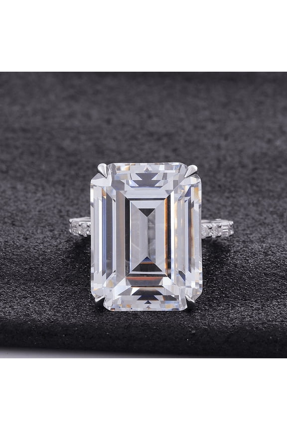 14K White gold Plated Diamond Rings - Excellent 2.4 Ct Emerald Cut Lab Created Simulated Diamond Ring - Solitaire with Accent Diamond Rings for Her - Simple Engagement Wedding Ring